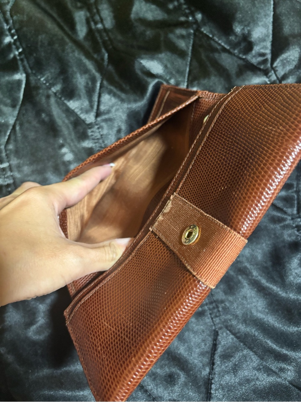 Salvatore Ferragamo Brown Lizard-Texture Leather Wallet Clutch with Gold Buckle - Picture 4 of 11